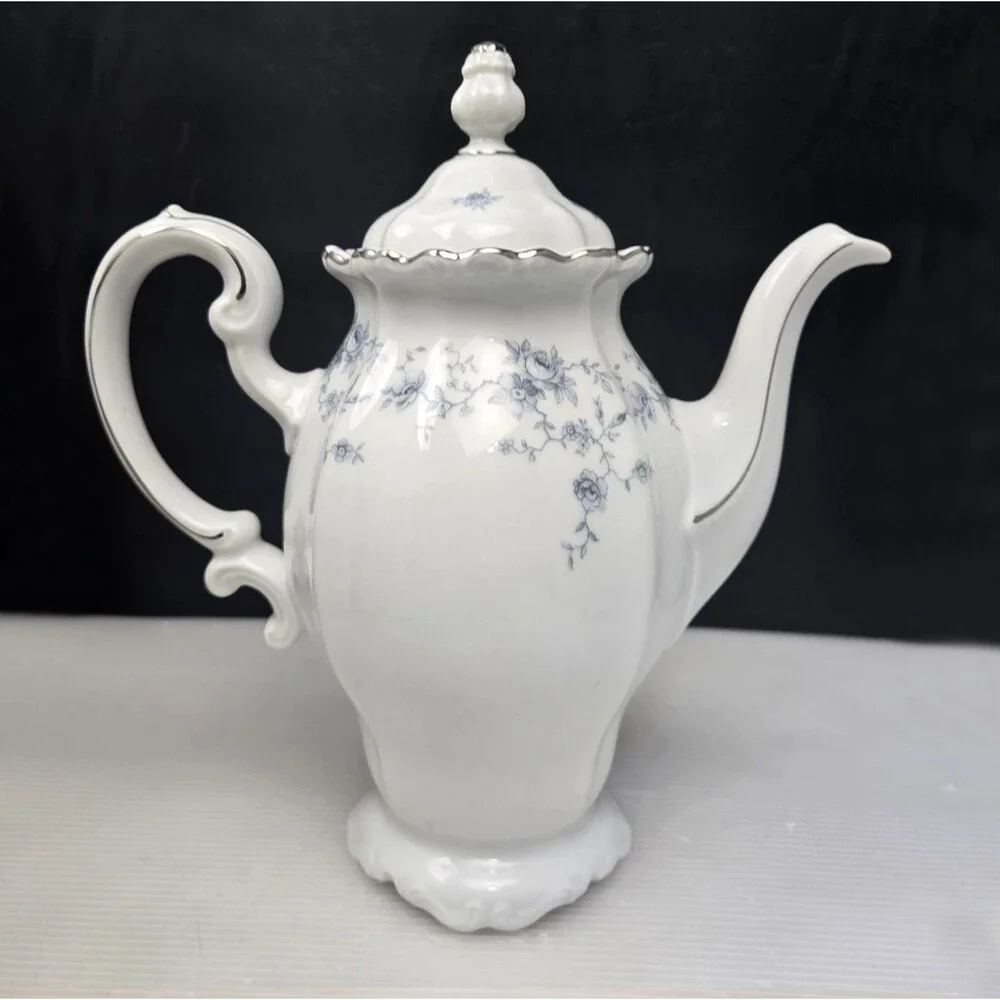 Johann Haviland Blue Garland Porcelain Coffee Pot w/ Lid Bavaria Germany Vintage